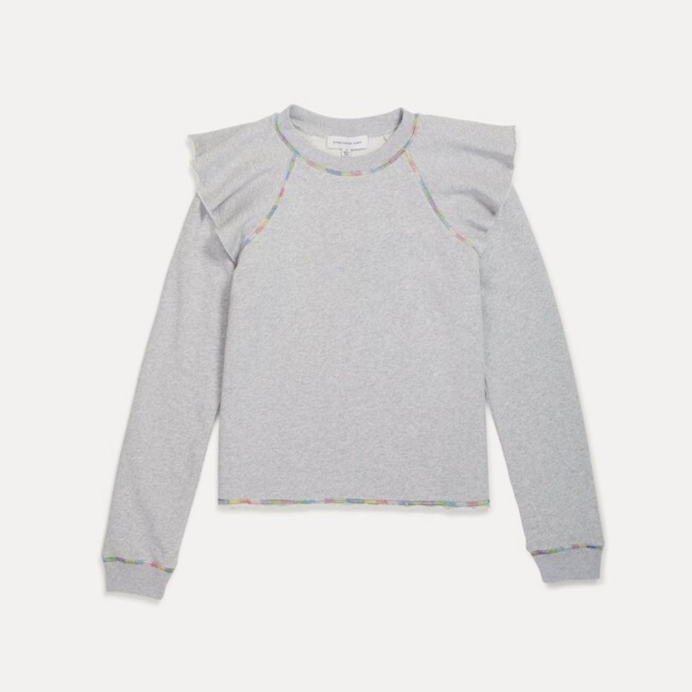 NWT Meghan Ruffle Shoulder Sweatshirt with RAINBOW stitching - Something Navy